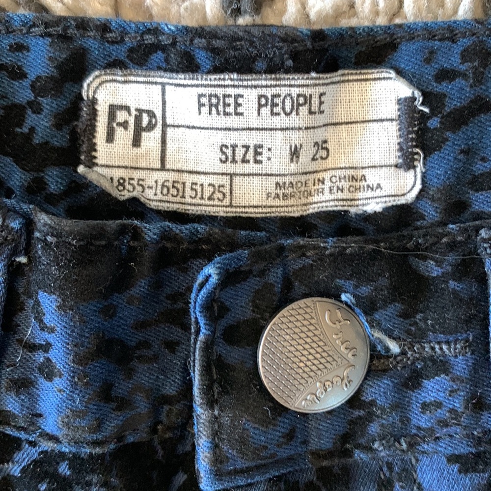 Free People Textured Pants Blue Black Boho Straight Leg Stretch Women’s Size 25 - Picture 6 of 12